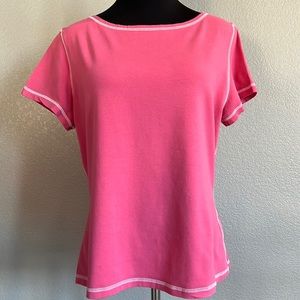 Coral Pink Tee White Topstitching